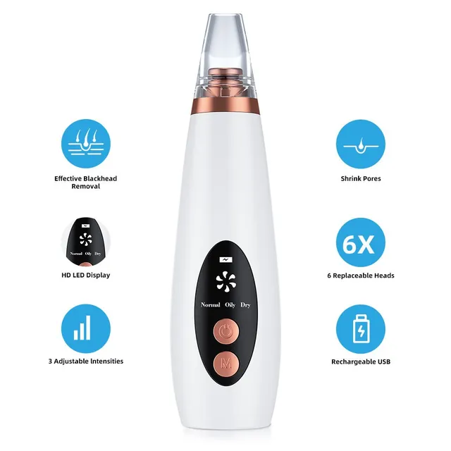 Vacuum Blackhead Remover with 6 Heads, 3 Modes, USB Rechargeable