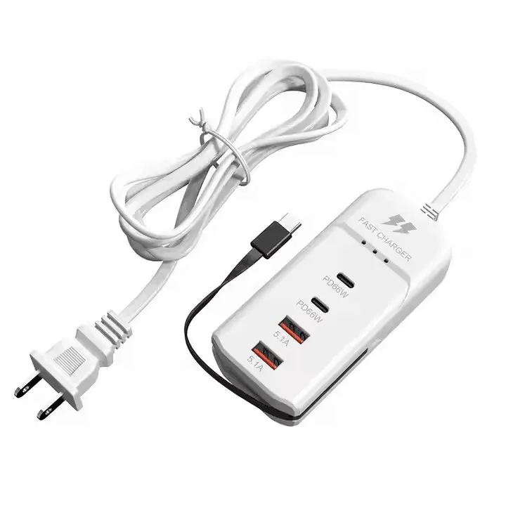 4-Port USB-C PD Desktop Charger with Built-in Type-C Cable