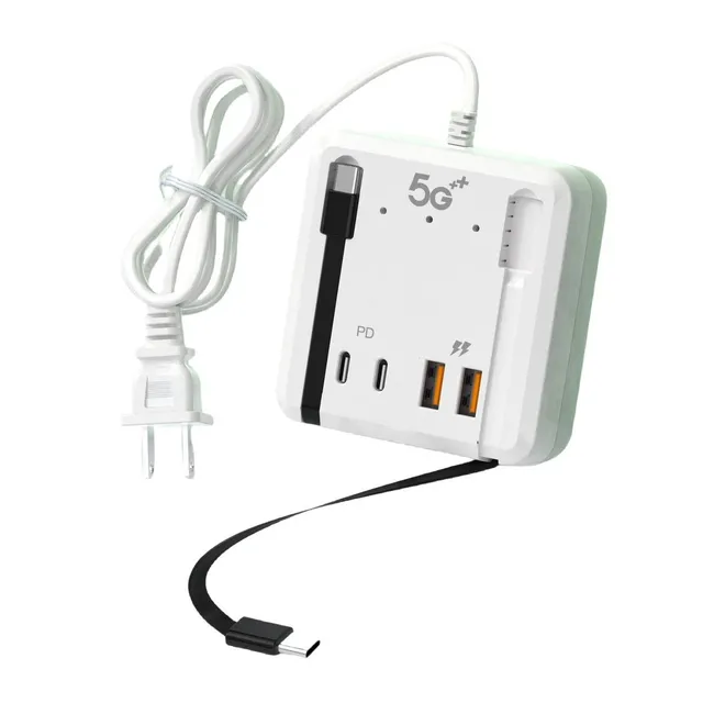 Multi-Port Charging Station with 3 Built-in Cables and 4 Ports